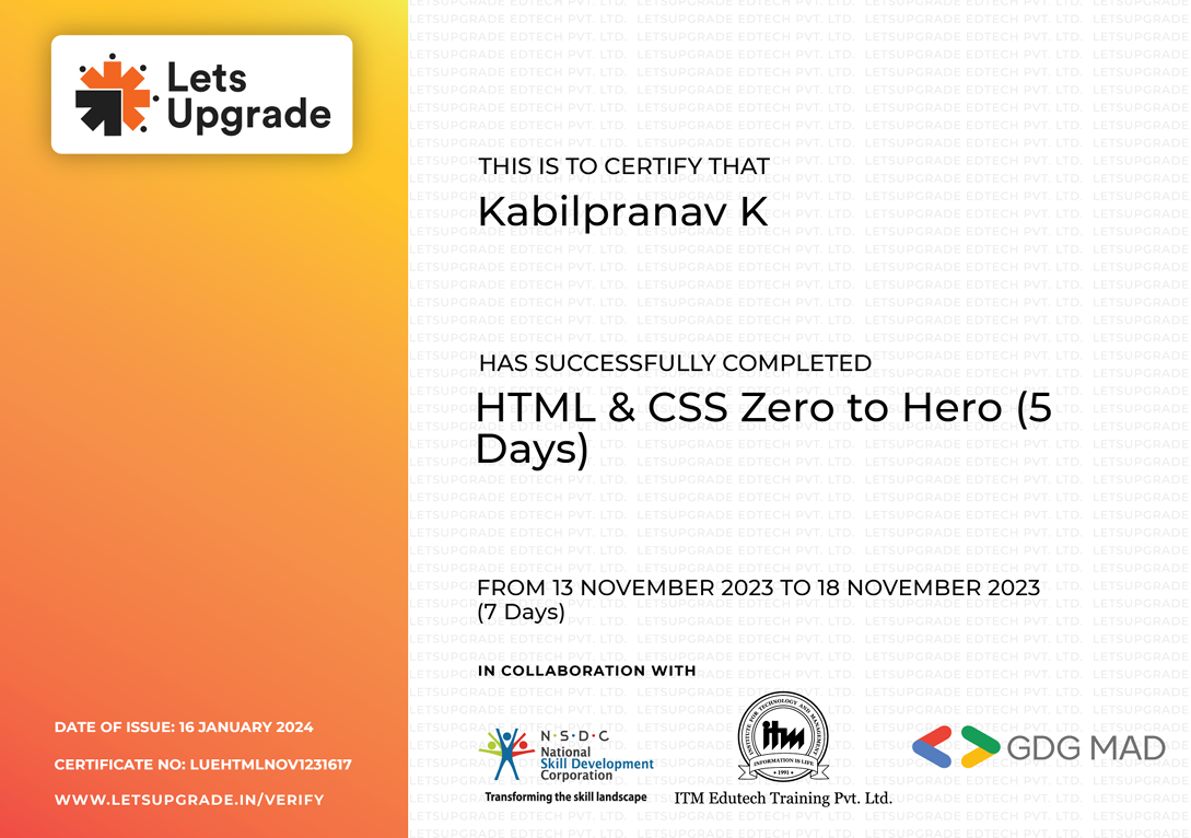 HTML and CSS Certificate